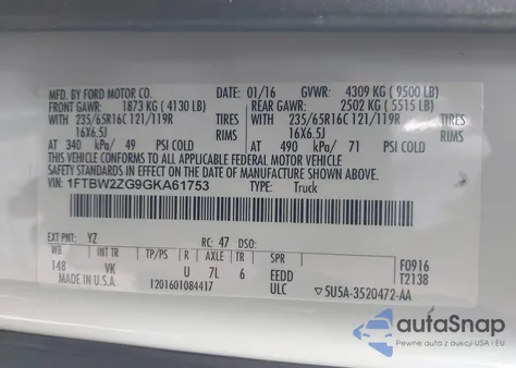 2016 Ford Transit-350 from USA, damaged, VIN 1FTBW2ZG9GKA61753